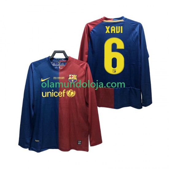 Camisola FC Barcelona XAVI 6 Champions League 2009 Retro Homem Equipamento Primeiro 2008 Manga Comprida